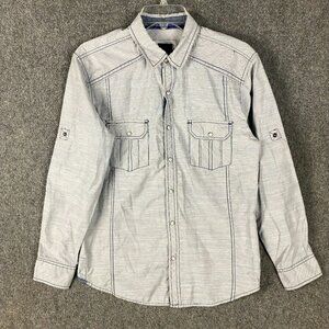 Various Artists Pearl Snap‎ Shirt Men's Medium Long Sleeve Gray Cotton Blend M